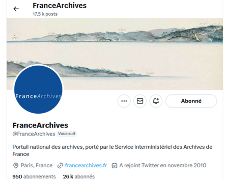 Page Twitter X du portail France Archives