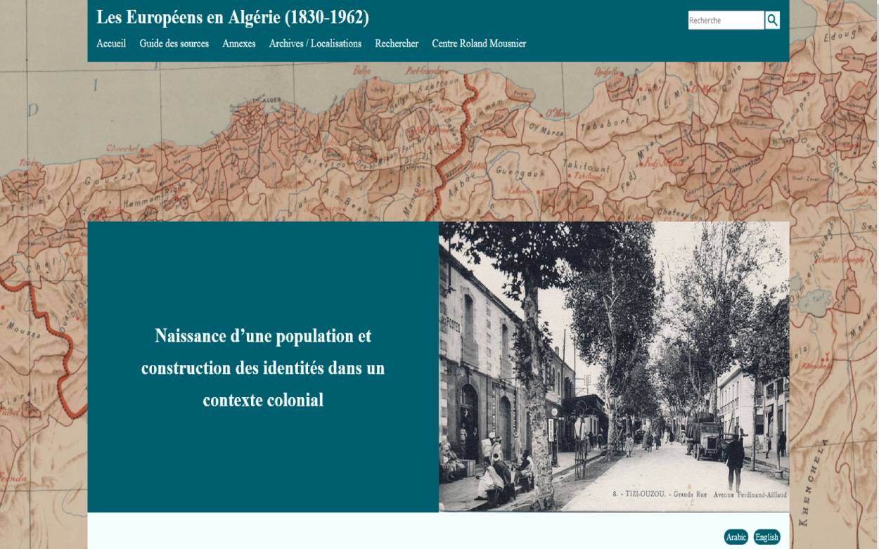 Page d'accueil du guide des sources Les européens en Algérie 1830-1962